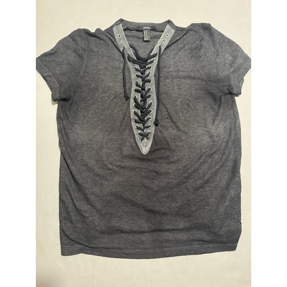 Forever 21 Pre-loved Grey Shirt w/ Tie Up Front, Women's Medium #1122